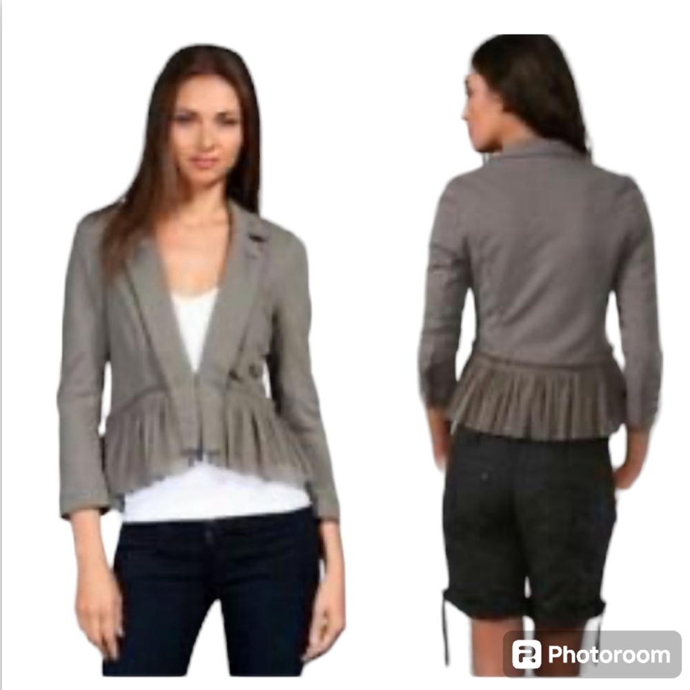 Free People Cropped Gray Ruffle Hem Jacket Size 6/8
